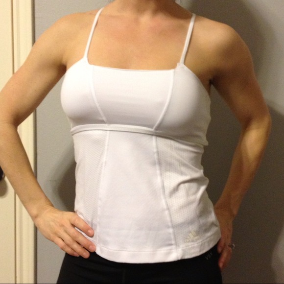 Adidas white cross back tank w shelf bra built in - Picture 2 of 4