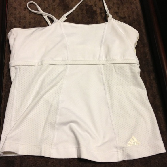 Adidas white cross back tank w shelf bra built in - Picture 4 of 4