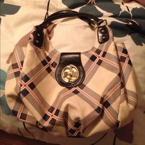 Designer Inspired Tan Plaid Satchel