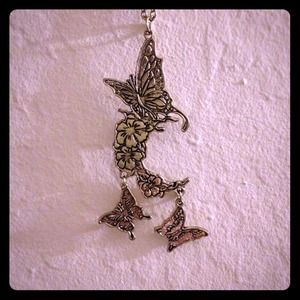 Long Silver Butterfly necklace