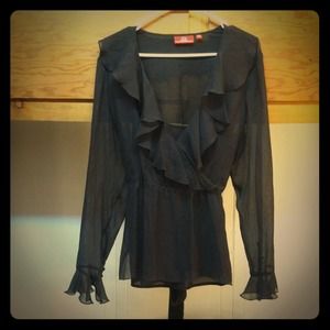 Oscar De La Renta Chocolate Brown Sheer Blouse