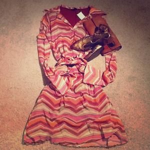 Colorful chevron belted dress.
