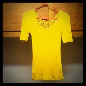 Derek Heart yellow crochet top