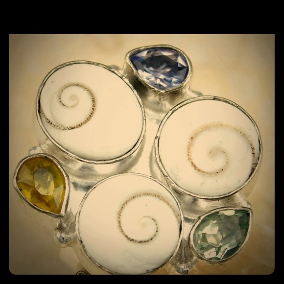Sterling Silver Shiva Shell Ring w/ Genuine Gems