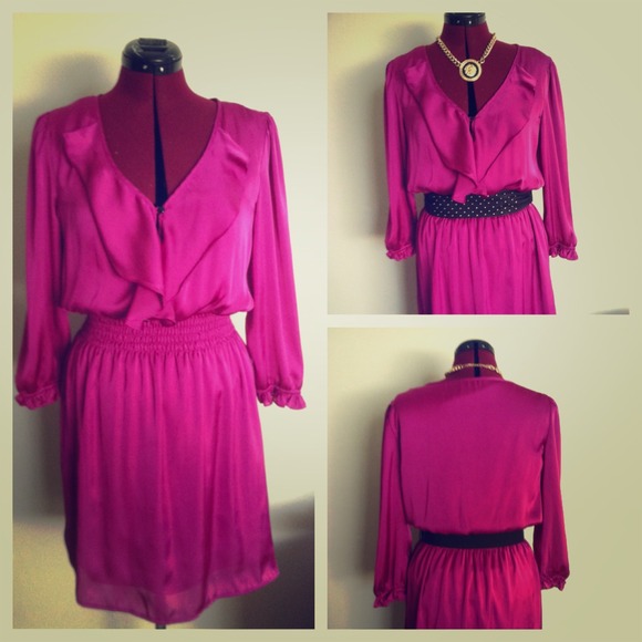 Hot pink satin blouse dress