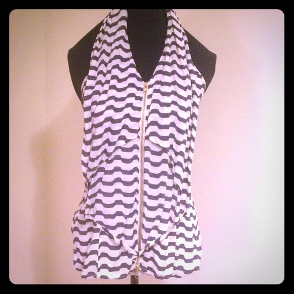 ⭐SOLD⭐Navy and White Striped Halter Gold Zipper