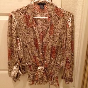 Brown and tan silk blouse