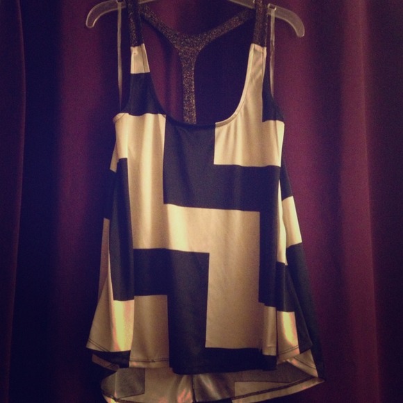 Creme & black silk blouse