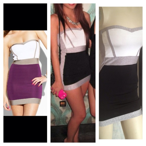 SOLD Bebe White Silver Bandage Bodycon Dress - Picture 4 of 4