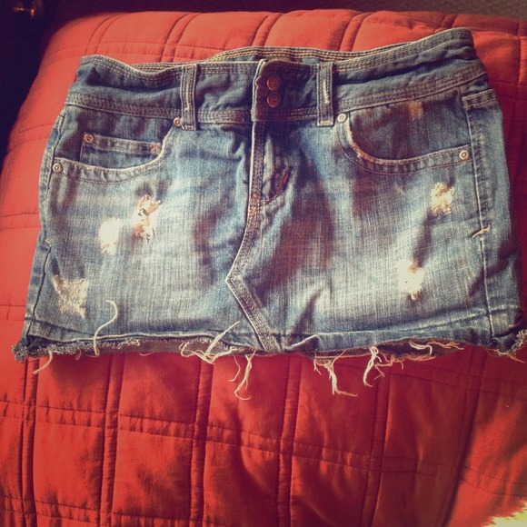 Distressed jean skirt