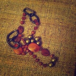 Burnt orange and brass fashion necklace