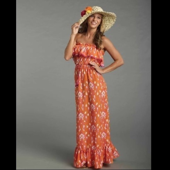 TANGERINE AND PINK IKAT MAXI DRESS