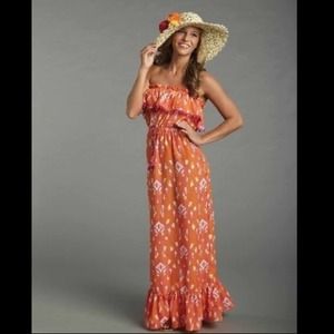 TANGERINE AND PINK IKAT MAXI DRESS