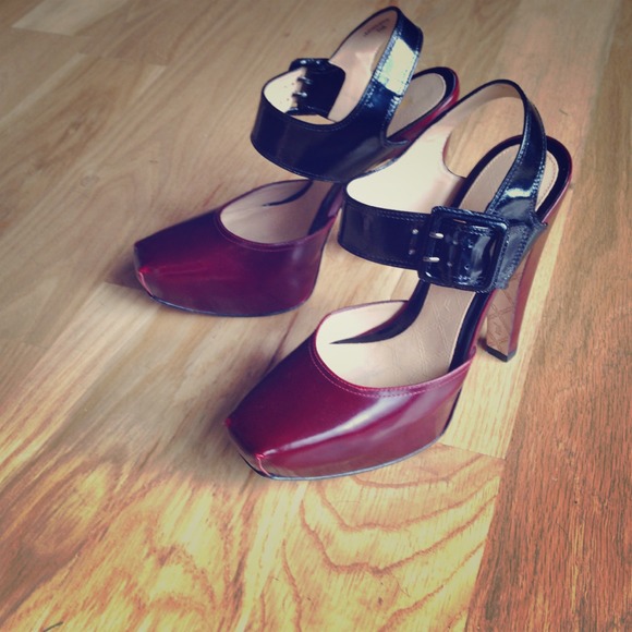 LAMB Maroon leather/black patent heels 7.5 (SOLD!)
