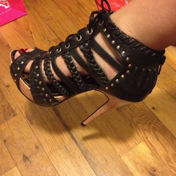 Brand new lace-up black cage heels