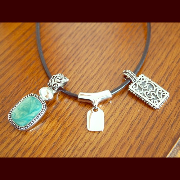 Lia Sophia Leather Necklace with 3 Pendants