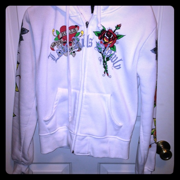 Jackets & Blazers - White skull printed hoody