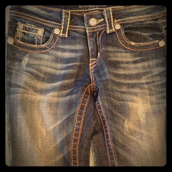 Miss Me Jeans with stud pockets,brown embroidery