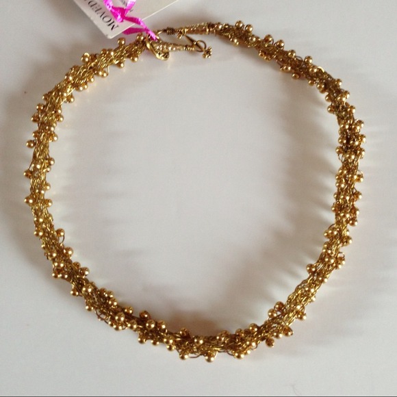 Knitted gold tone choker with round gold balls