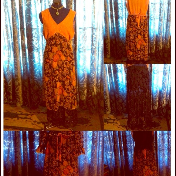 Chiffon dress +separate burn-out velvet underskirt - Picture 1 of 4