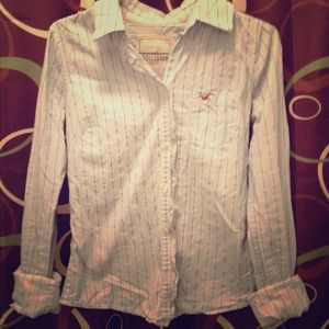 Blue and white striped Hollister Button up