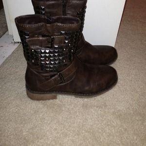 Brown studded ankle booties