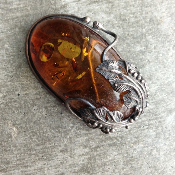 Amber and Silver Pendant and Pin