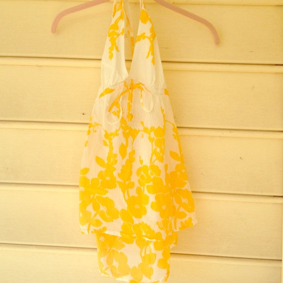 Yellow and white flowered halter top