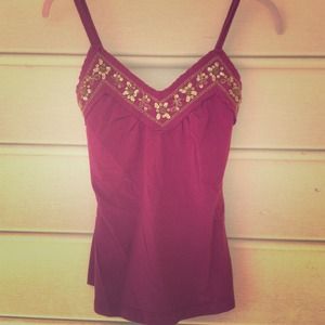 Dark Red tank top with gold beaded decoration