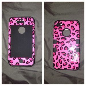 iPhone 4/4S pink cheetah 3 layer hybrid case