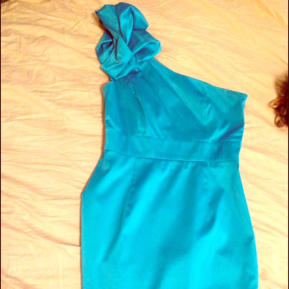 Teal one shoulder cocktail dress