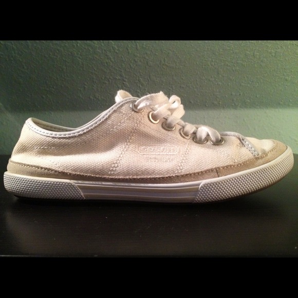 Timeless Coach cream canvas suede sneakers size 5