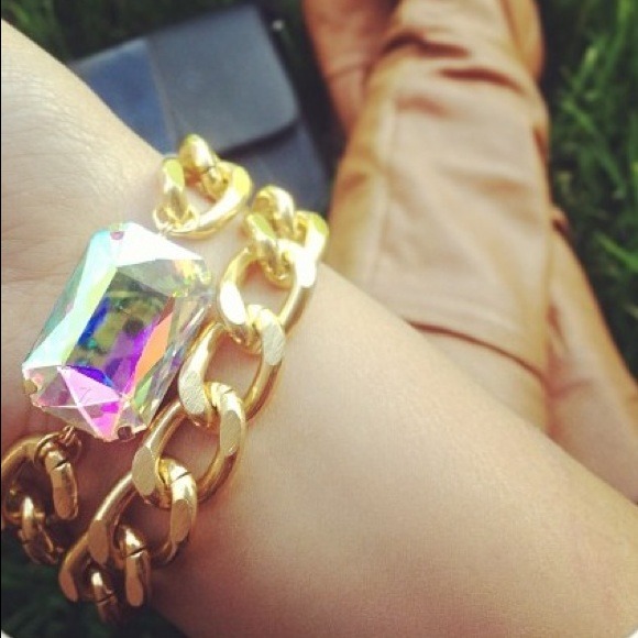 Double Wrap Chain with Multi Color Glass Crystal