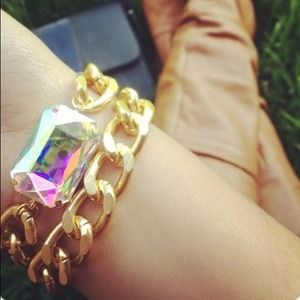 Double Wrap Chain with Multi Color Glass Crystal