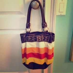 Red orange and white striped purse