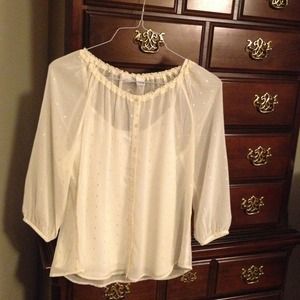 White sheer over attached cami with gold thread