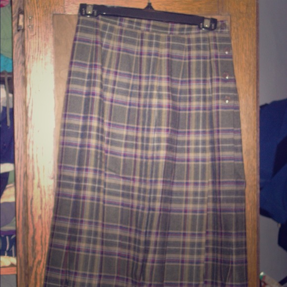 Classic Vintage LL Bean Pleated Plaid Wool Skirt Sz 6P