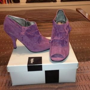 Purple peep toe bootie