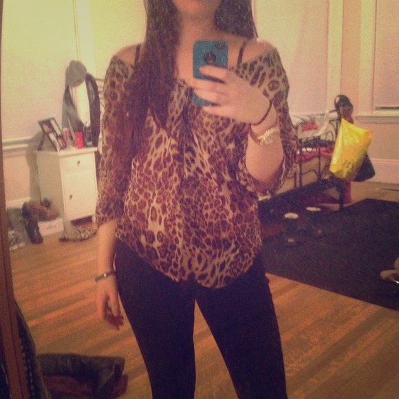 Semi sheer leopard top low cut back