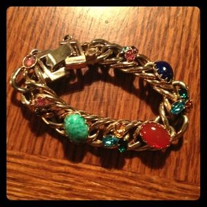 Vintage glass jewel bracelet chain - gorgeous!