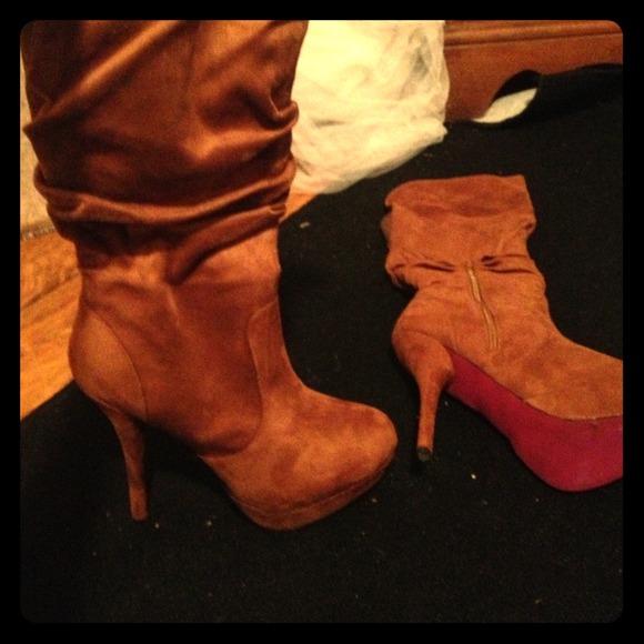 Tall brown suede stiletto boots