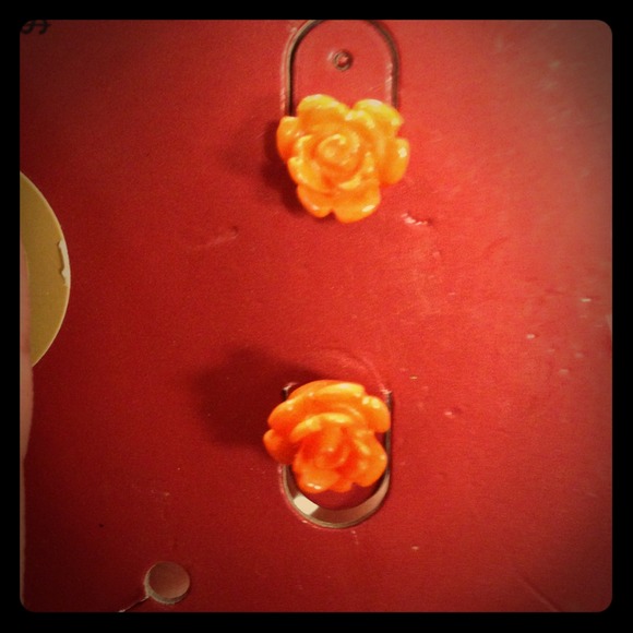 Orange fossil rose studs - Picture 1 of 1