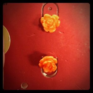 Orange fossil rose studs