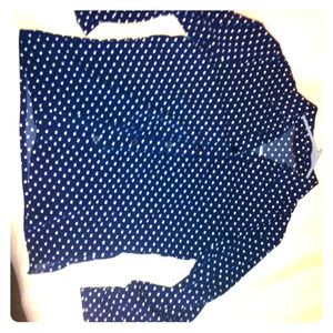 Dark Blue&White polka dots button up collard shirt
