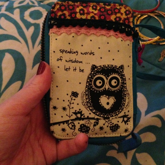 Wallet/wristlet with Beatles lyrics and owl