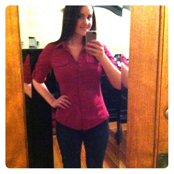 Cranberry colored 3/4 sleeve blouse