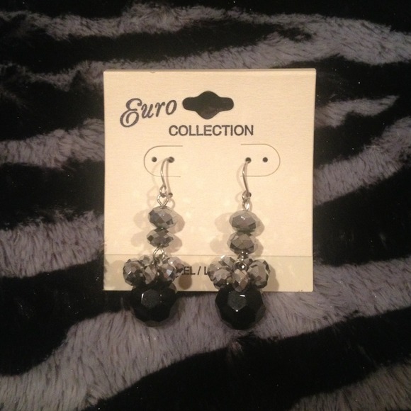 Silver & black dangle earrings