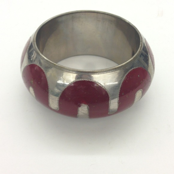 Vintage Metal Bangle - Silver/Burgundy - Picture 3 of 4