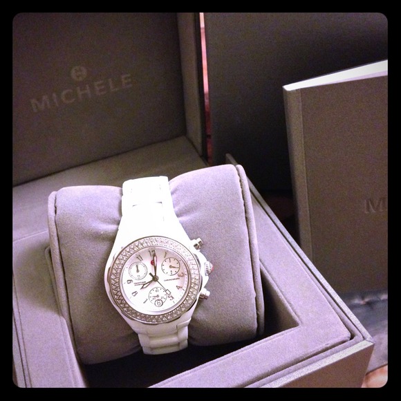 ⛔SOLD: Michele White Ceramic Diamond Watch