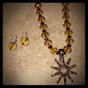 Beaded necklace and earring set